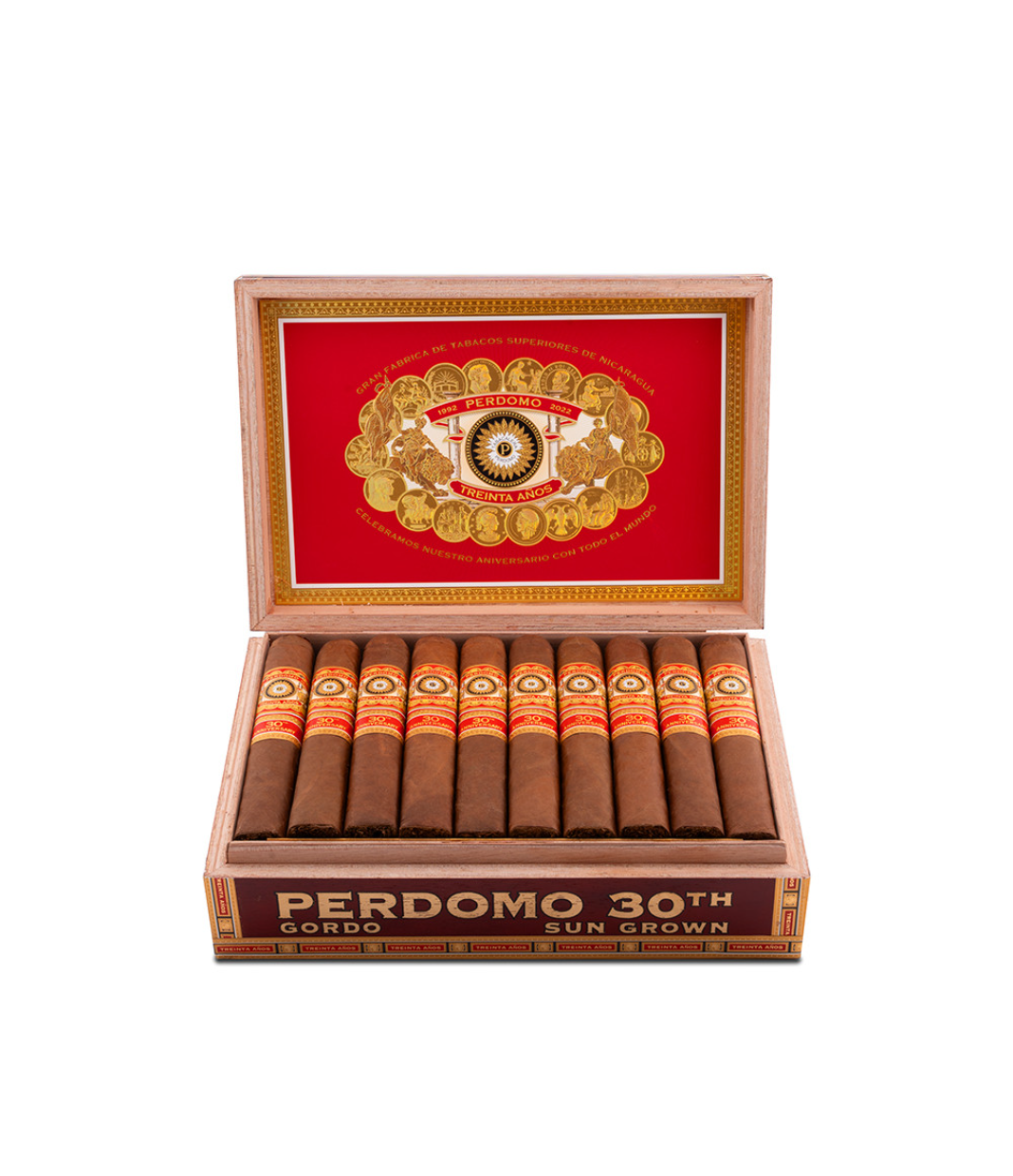 Perdomo 30th Anniversary Sun Grown Box-Pressed Gordo Cigar Box View 2 from AuCigars, premium Cuban cigar
