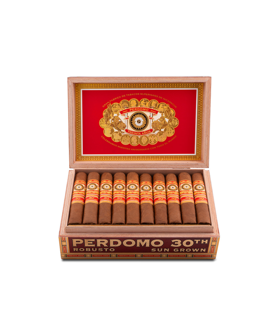 Perdomo 30th Anniversary Sun Grown Box-Pressed Robusto Cigar Box View 2 from AuCigars, premium Cuban cigar
