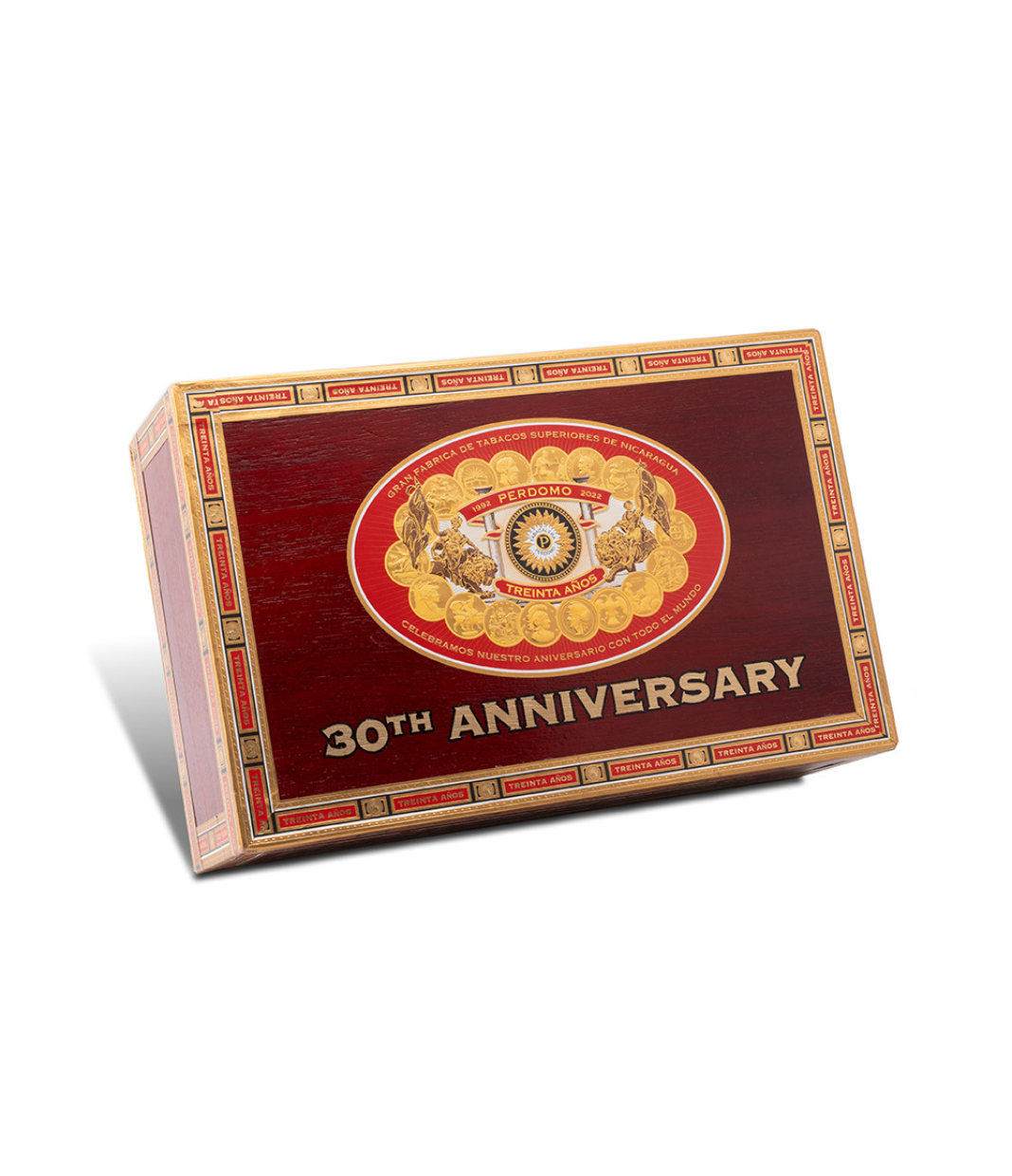 Perdomo 30th Anniversary Sun Grown Box-Pressed Robusto Cigar Box View 3 from AuCigars, premium Cuban cigar