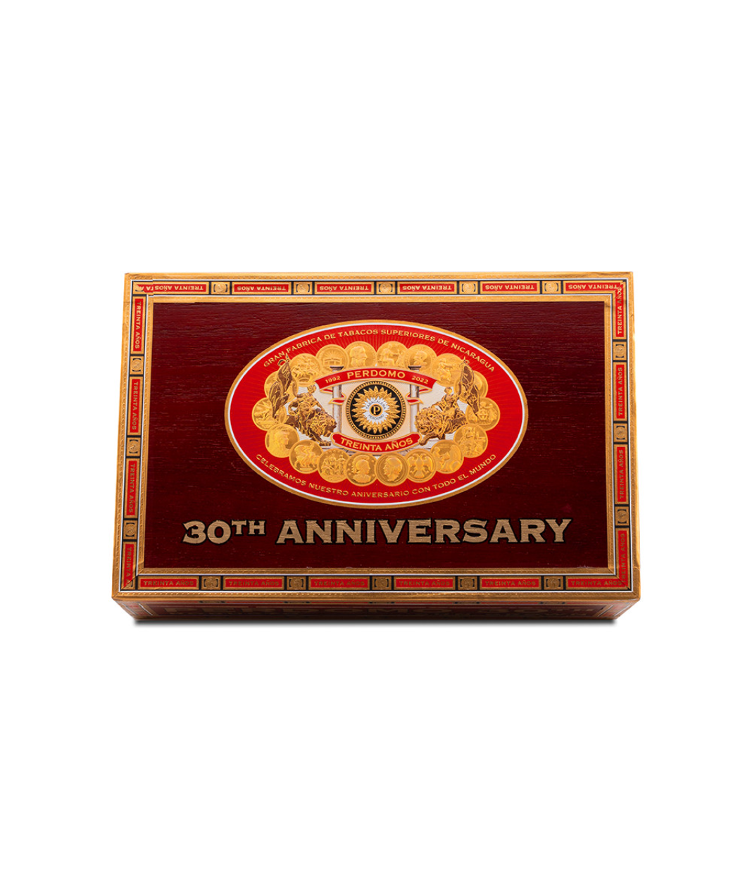 Perdomo 30th Anniversary Sun Grown Box-Pressed Robusto Cigar Box View 4 from AuCigars, premium Cuban cigar