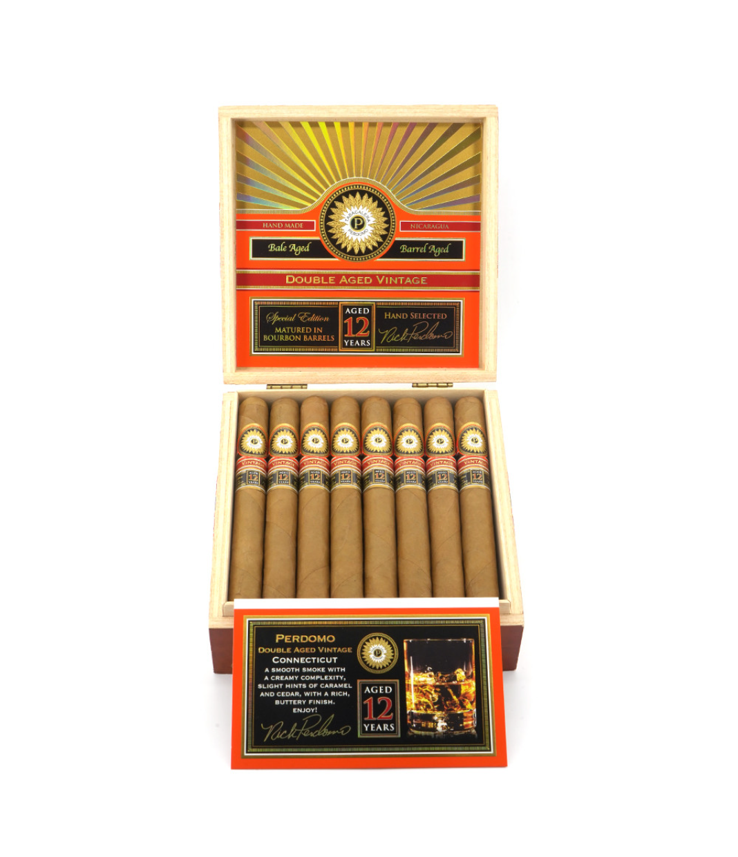 Perdomo Double Aged 12 Year Vintage Connecticut Churchill Cigar Box View 2 from AuCigars, premium Cuban cigar