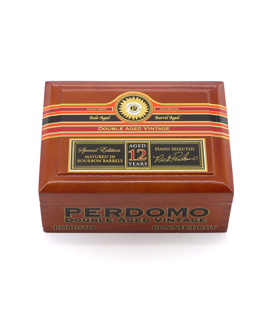 Perdomo Double Aged 12 Year Vintage Connecticut Robusto Cigar Box View 4 from AuCigars, premium Cuban cigar