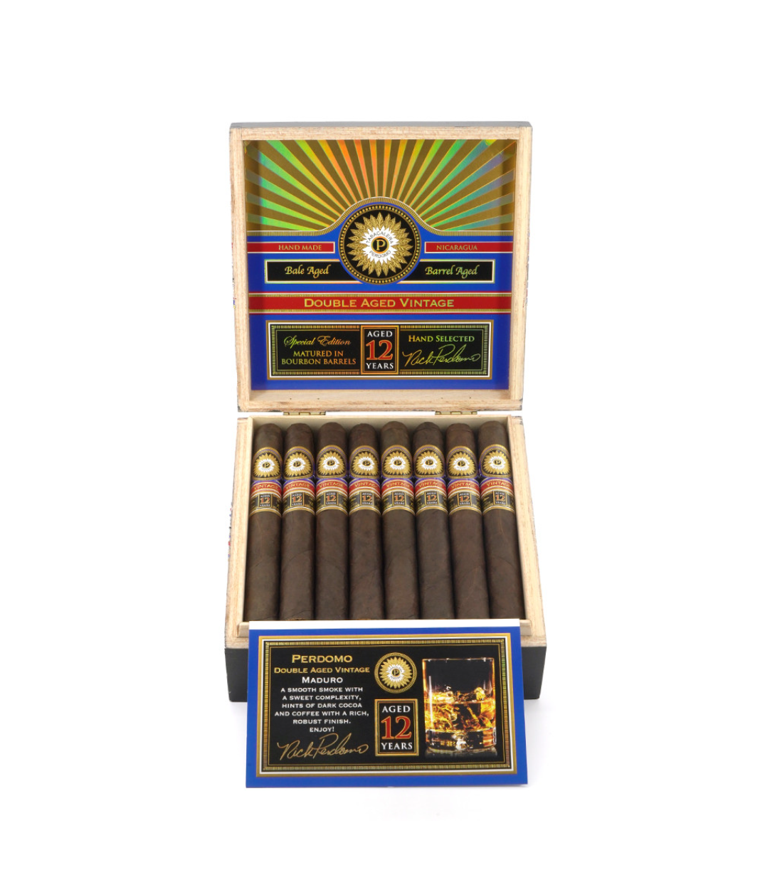 Perdomo Double Aged 12 Year Vintage Maduro Churchill Cigar Box View 2 from AuCigars, premium Cuban cigar