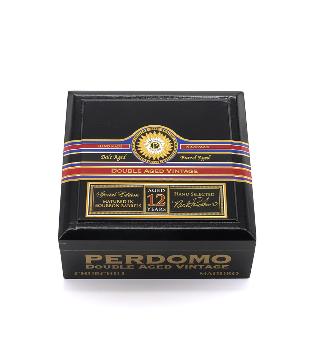 Perdomo Double Aged 12 Year Vintage Maduro Churchill Cigar Box View 4 from AuCigars, premium Cuban cigar
