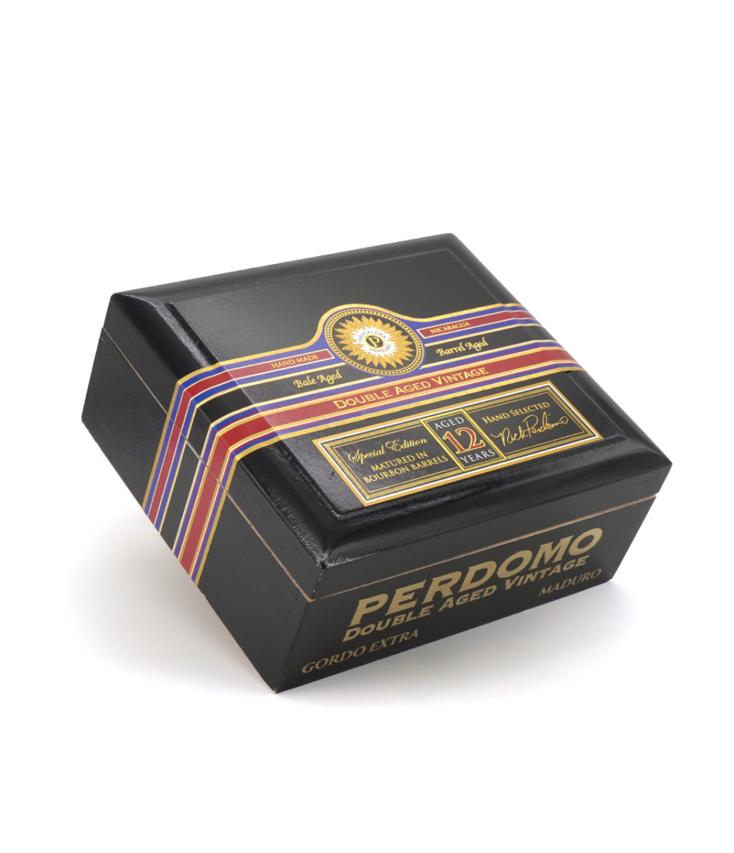 Perdomo Double Aged 12 Year Vintage Maduro Gordo Extra Cigar Box View 3 from AuCigars, premium Cuban cigar