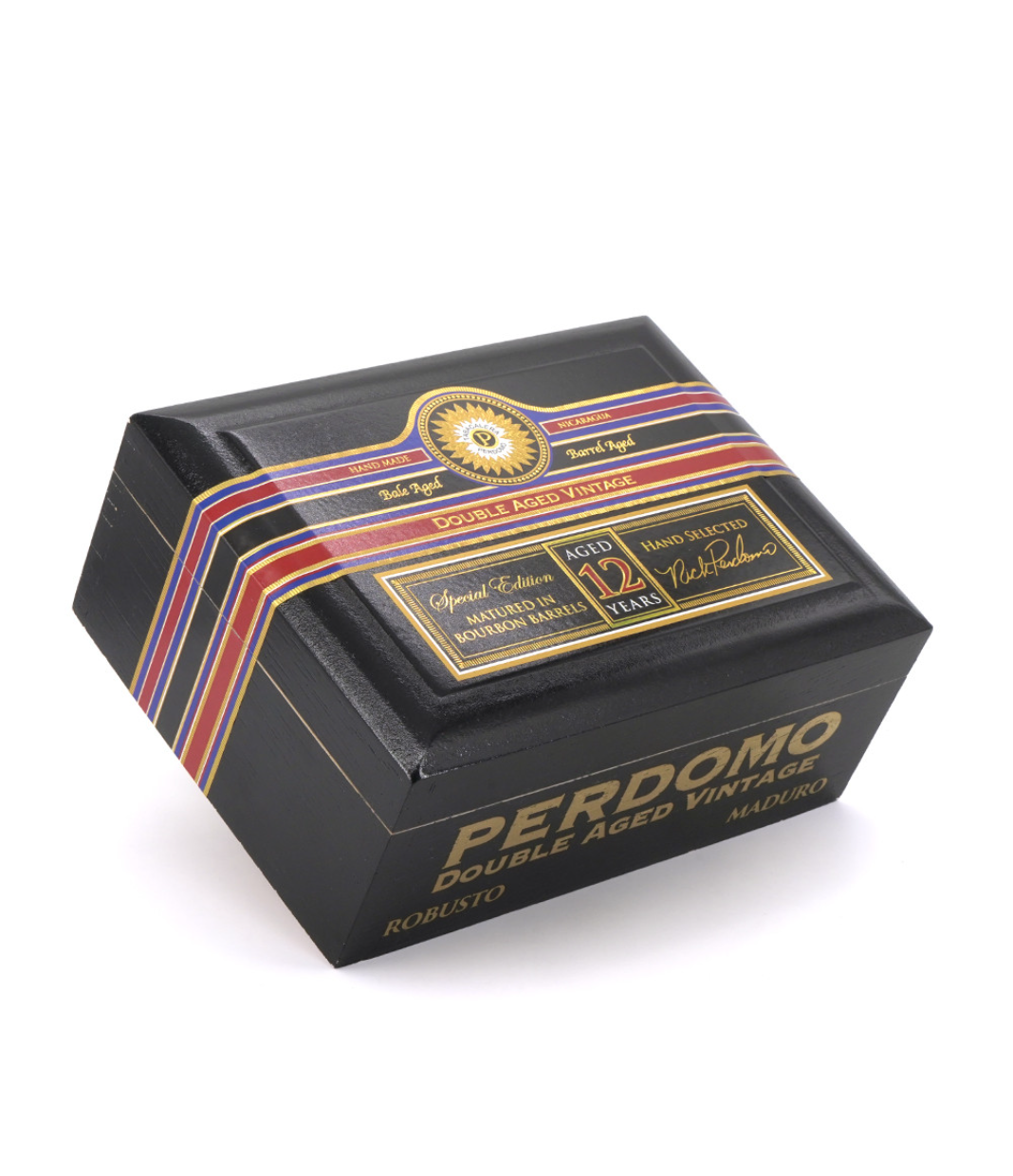 Perdomo Double Aged 12 Year Vintage Maduro Robusto Cigar Box View 3 from AuCigars, premium Cuban cigar