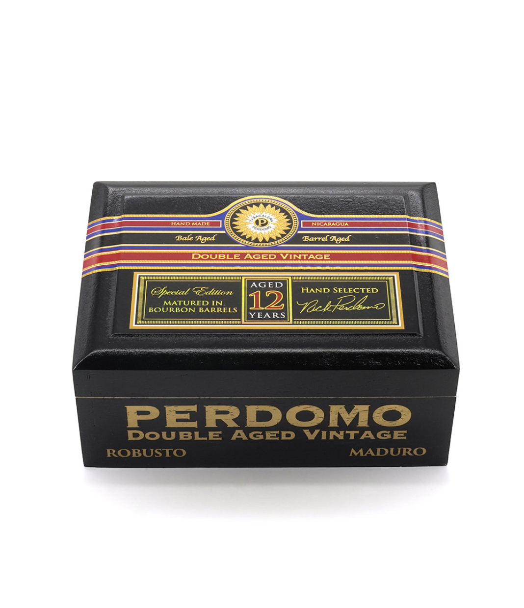 Perdomo Double Aged 12 Year Vintage Maduro Robusto Cigar Box View 4 from AuCigars, premium Cuban cigar