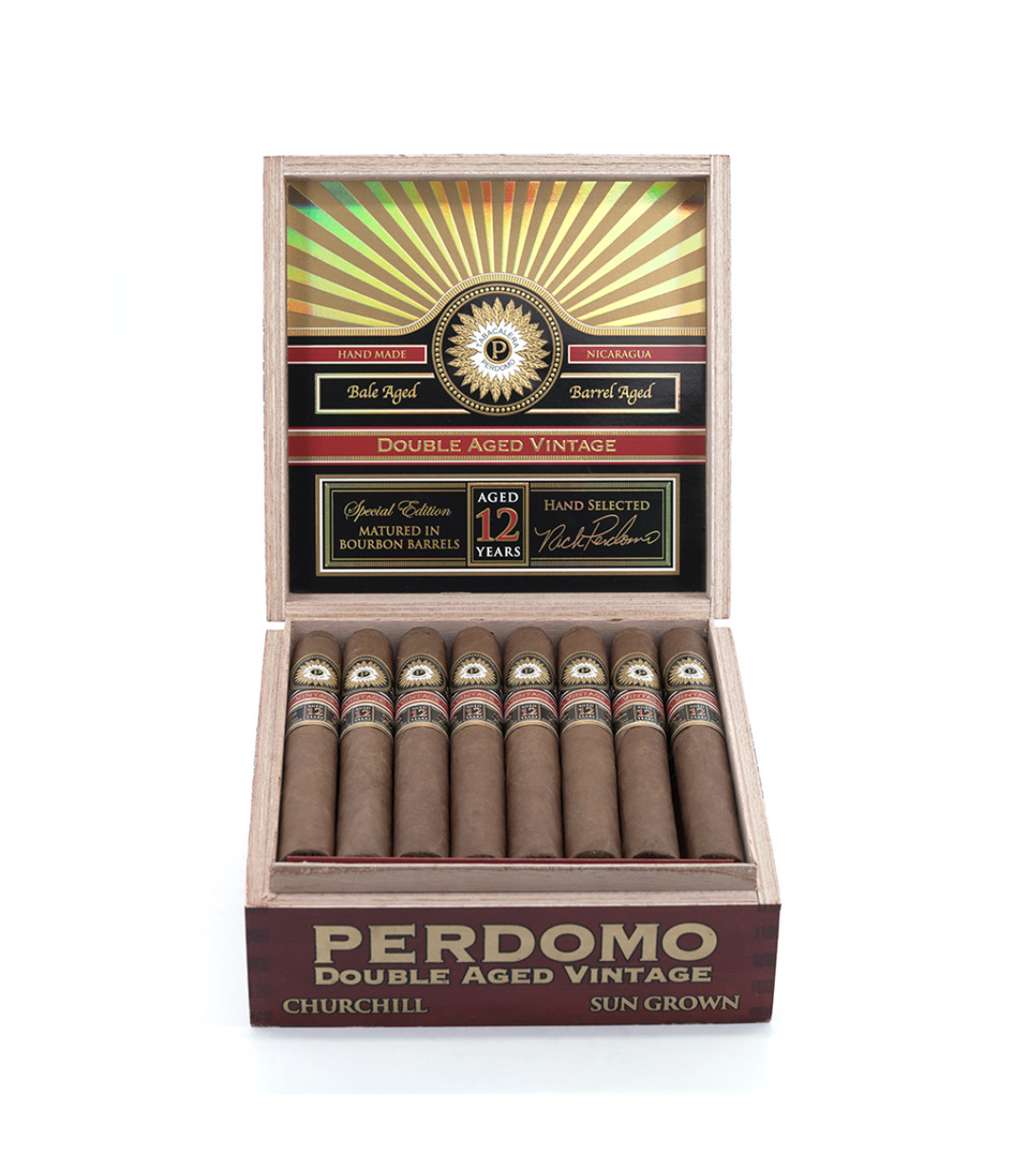 Perdomo Double Aged 12 Year Vintage Sun Grown Churchill Cigar Box View 2 from AuCigars, premium Cuban cigar