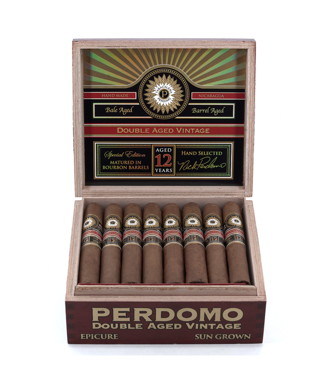 Perdomo Double Aged 12 Year Vintage Sun Grown Epicure Cigar Box View 2 from AuCigars, premium Cuban cigar