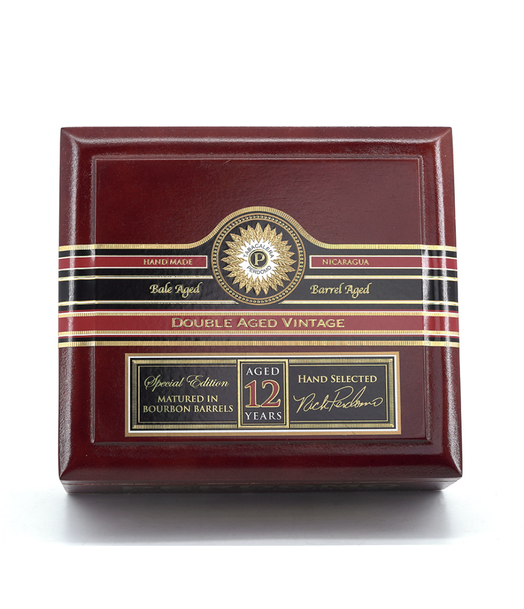 Perdomo Double Aged 12 Year Vintage Sun Grown Gordo Extra Cigar Box View 3 from AuCigars, premium Cuban cigar
