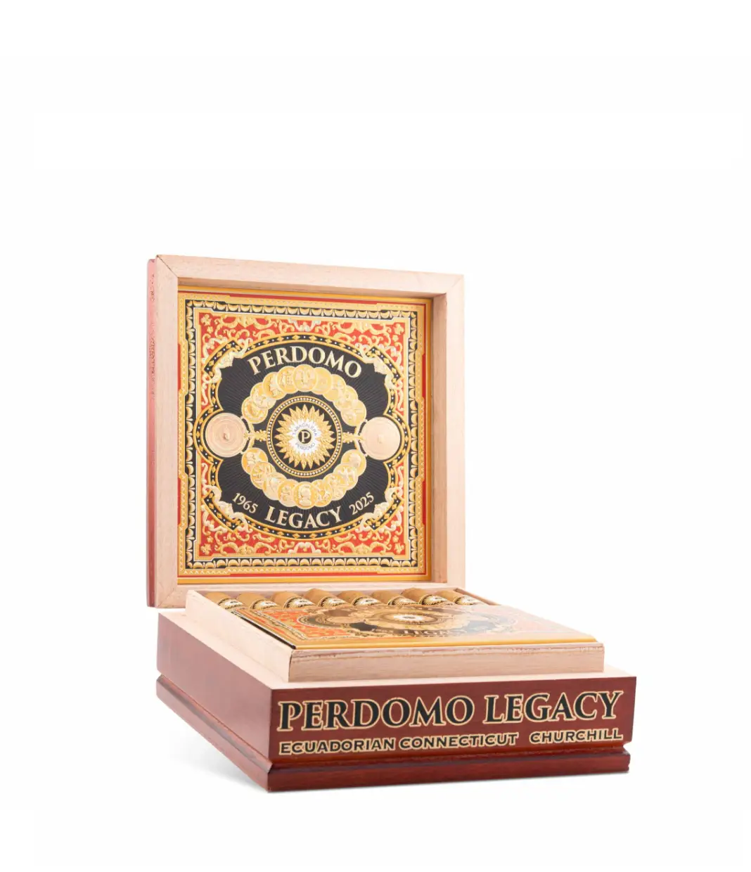 Perdomo Legacy Connecticut Churchill Cigar Box of 24 close-up from AuCigars, premium Cuban cigar