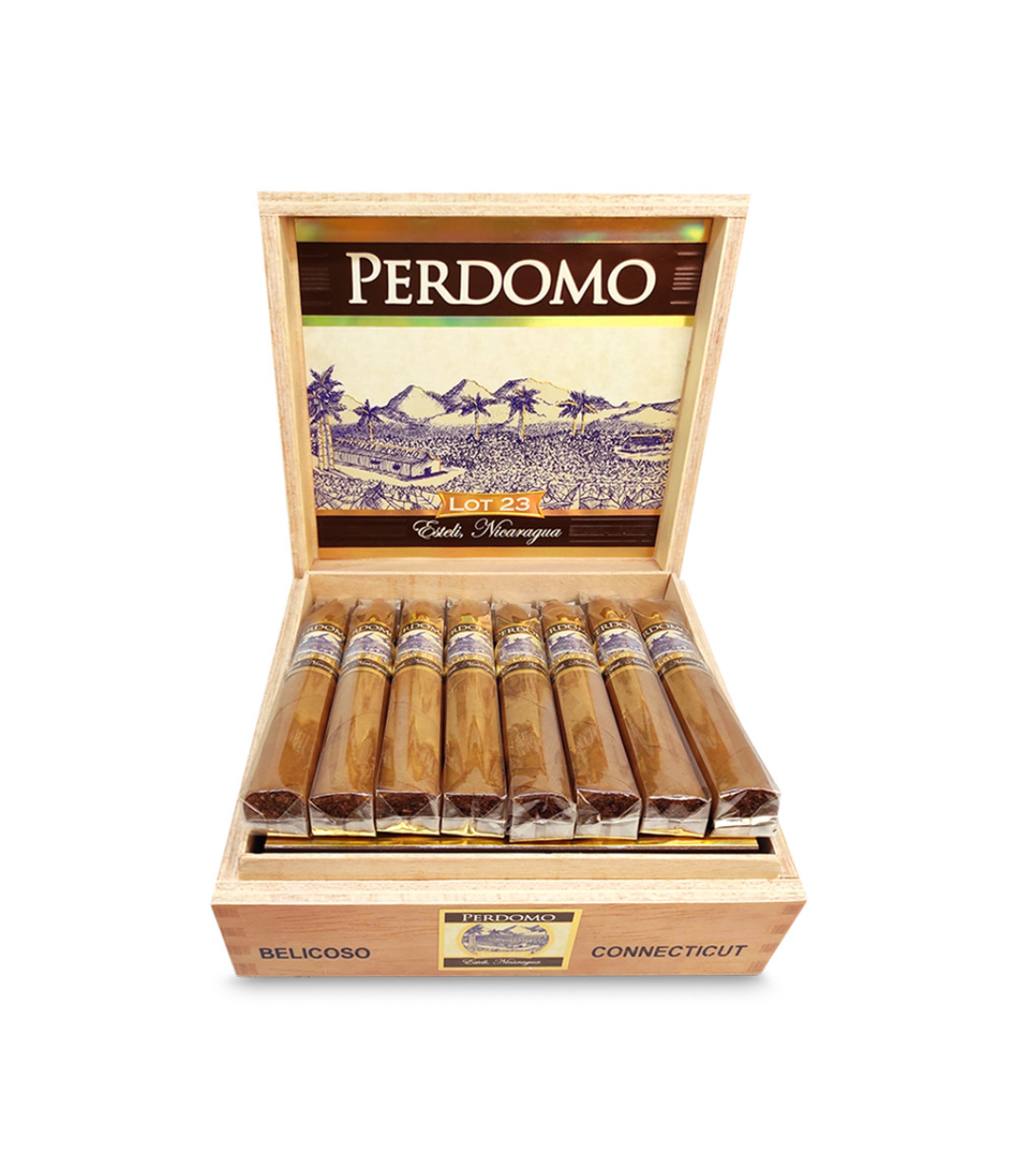 Perdomo Lot 23 Connecticut Belicoso Cigar Box of 24 close-up from AuCigars, premium Cuban cigar