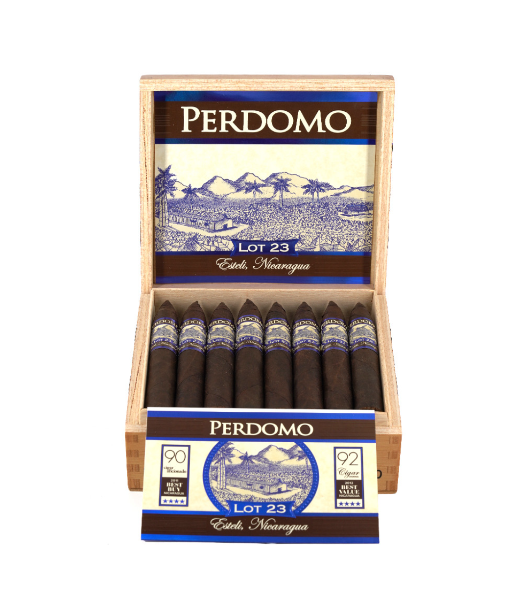 Perdomo Lot 23 Maduro Belicoso Cigar Box of 24 close-up from AuCigars, premium Cuban cigar