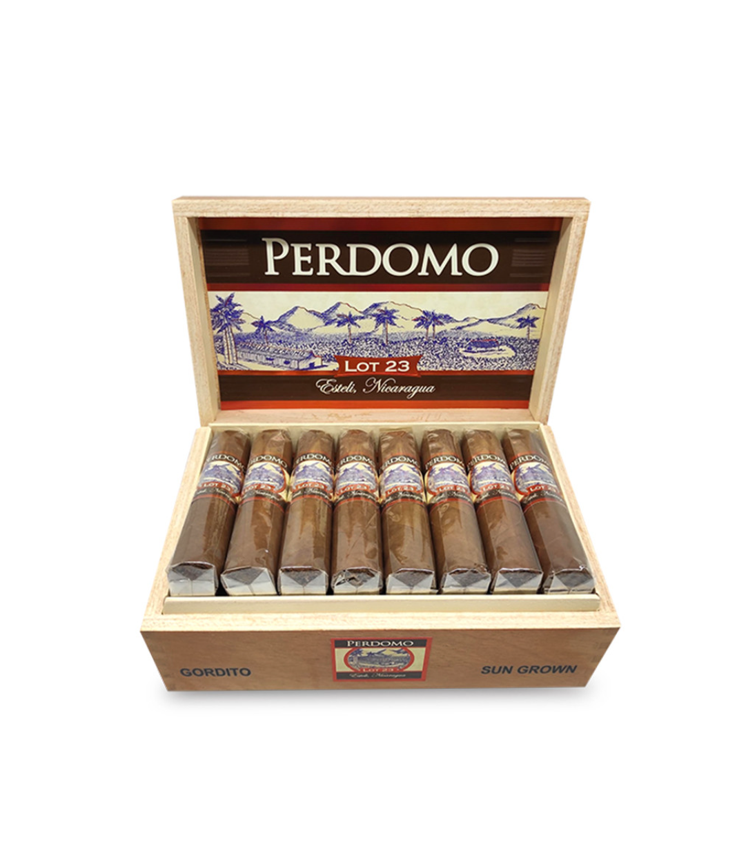 Perdomo Lot 23 Natural Gordito Cigar Box of 24 close-up from AuCigars, premium Cuban cigar