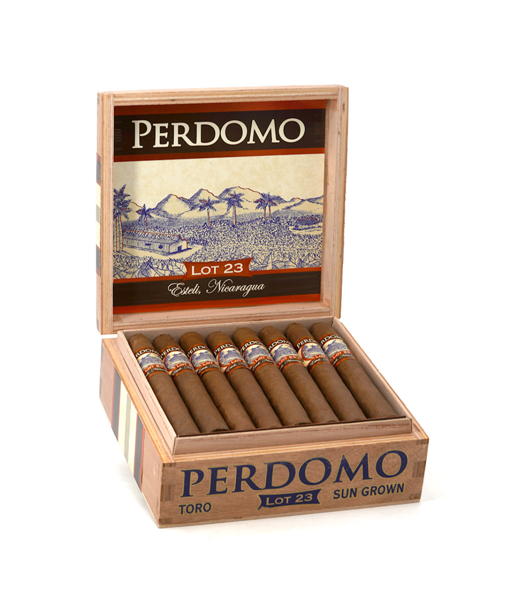 Perdomo Lot 23 Sun Grown Toro Cigar Box of 24 close-up from AuCigars, premium Cuban cigar