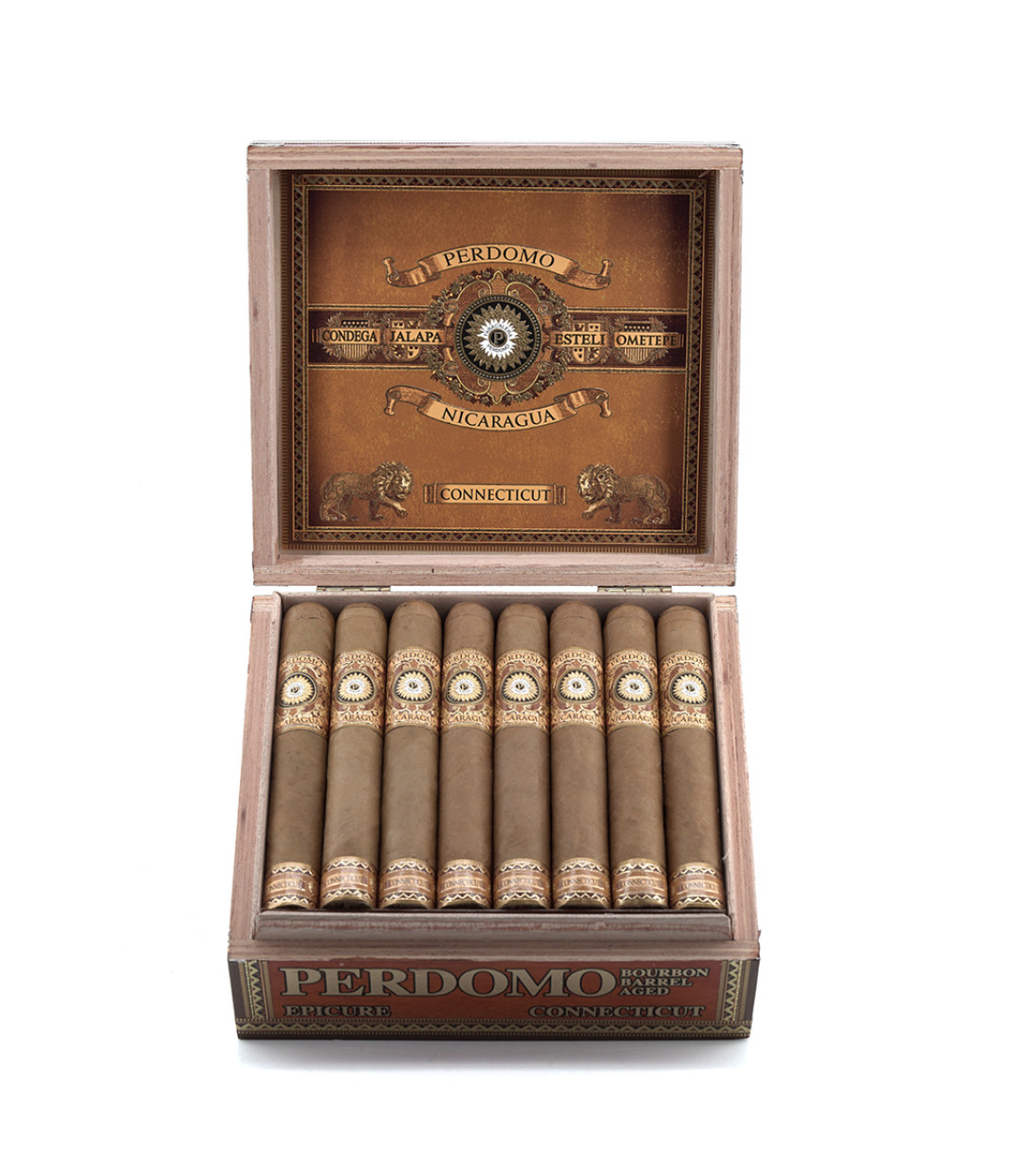 Perdomo Nicaragua Bourbon Barrel Aged Connecticut Epicure Cigar Box View 2 from AuCigars, premium Cuban cigar