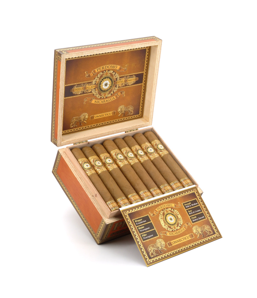 Perdomo Nicaragua Bourbon Barrel Aged Connecticut Gordo Cigar Box of 24 close-up from AuCigars, premium Cuban cigar