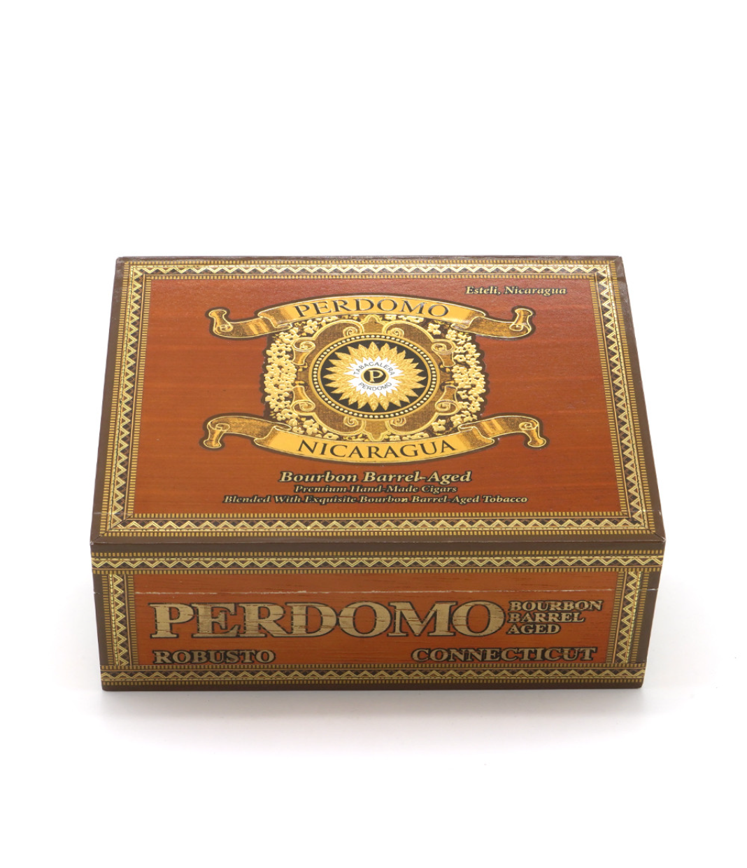 Perdomo Nicaragua Bourbon Barrel Aged Connecticut Robusto Cigar Box View 3 from AuCigars, premium Cuban cigar