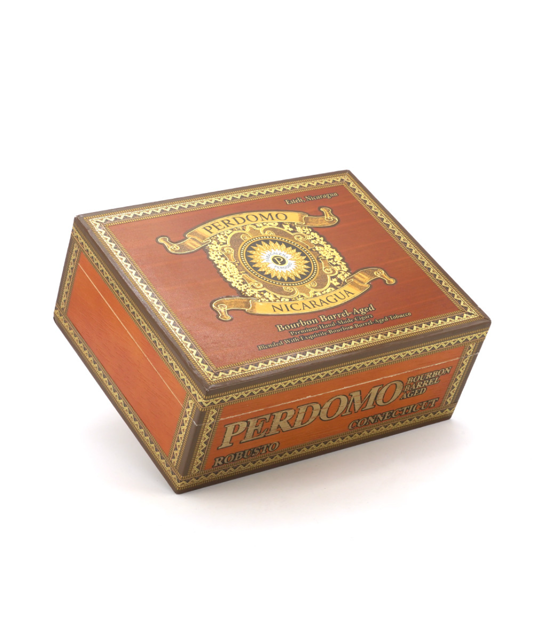 Perdomo Nicaragua Bourbon Barrel Aged Connecticut Robusto Cigar Box View 4 from AuCigars, premium Cuban cigar