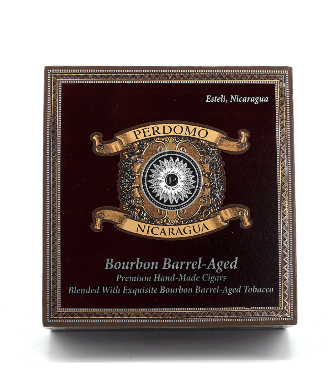 Perdomo Nicaragua Bourbon Barrel Aged Maduro Churchill Cigar Box View 4 from AuCigars, premium Cuban cigar