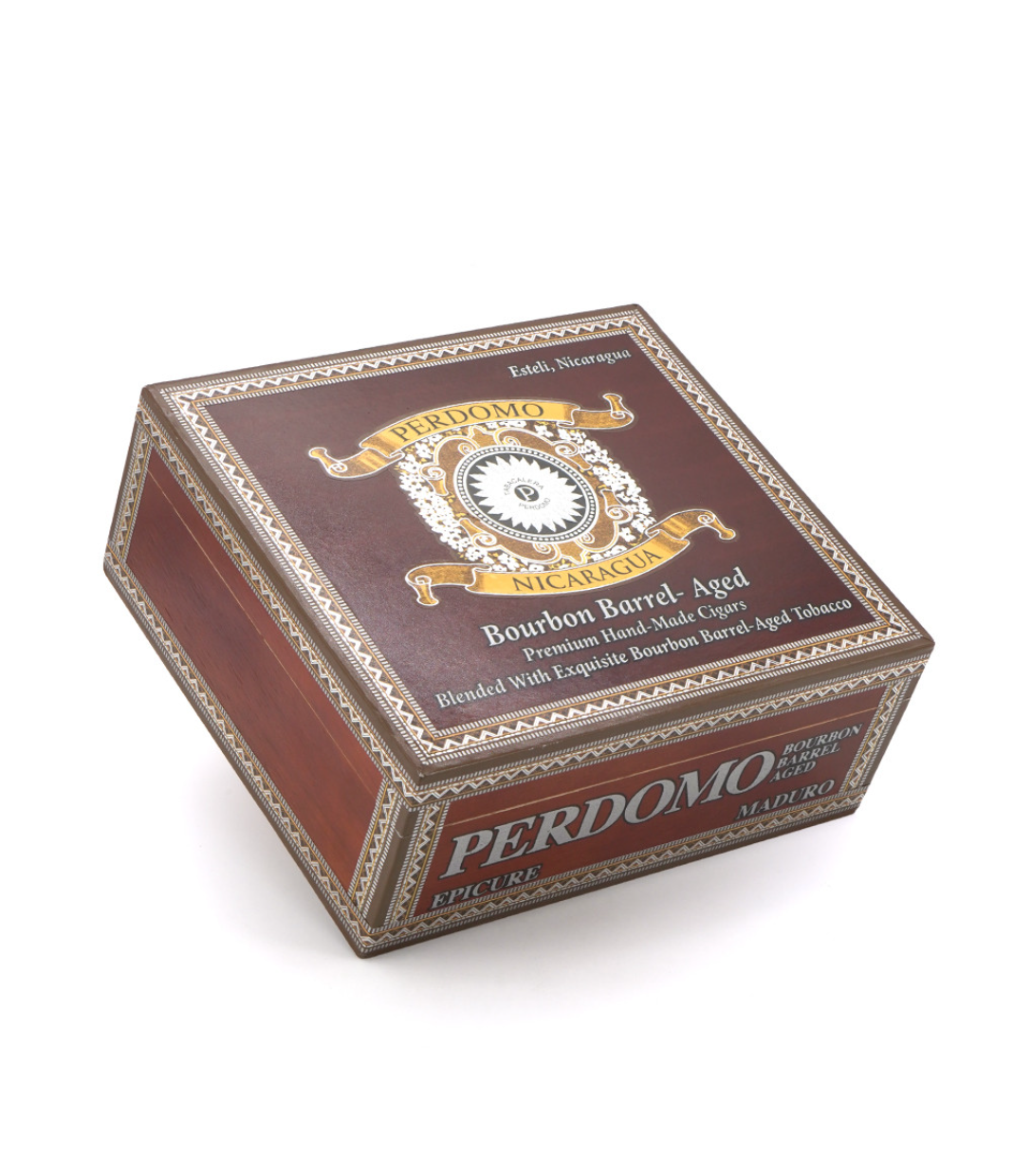 Perdomo Nicaragua Bourbon Barrel Aged Maduro Epicure Cigar Box View 3 from AuCigars, premium Cuban cigar