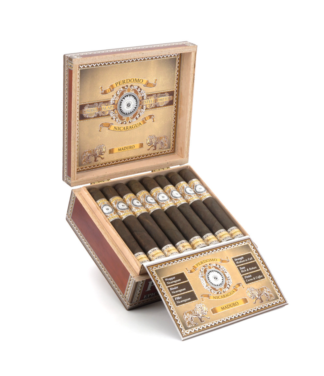 Perdomo Nicaragua Bourbon Barrel Aged Maduro Epicure Cigar Box of 24 close-up from AuCigars, premium Cuban cigar