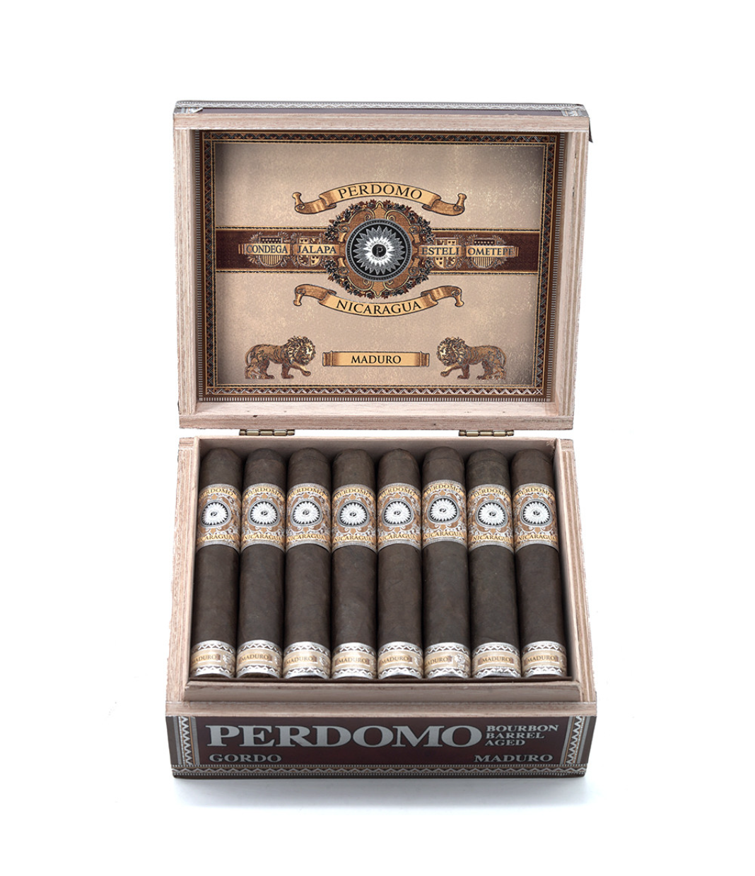 Perdomo Nicaragua Bourbon Barrel Aged Maduro Gordo Cigar Box View 2 from AuCigars, premium Cuban cigar