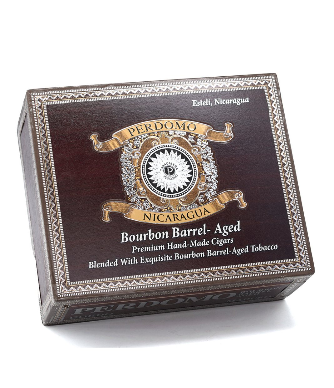 Perdomo Nicaragua Bourbon Barrel Aged Maduro Gordo Cigar Box View 3 from AuCigars, premium Cuban cigar