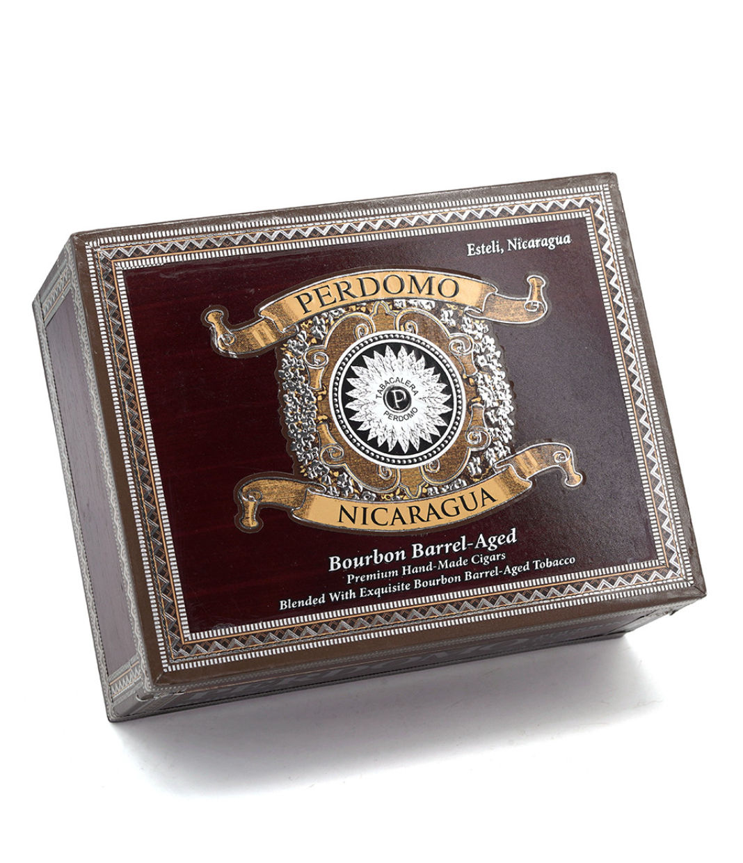 Perdomo Nicaragua Bourbon Barrel Aged Maduro Robusto Cigar Box View 3 from AuCigars, premium Cuban cigar