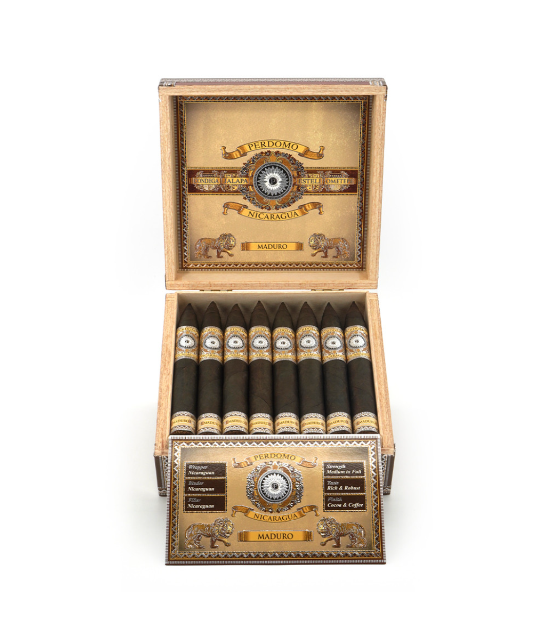 Perdomo Nicaragua Bourbon Barrel Aged Maduro Torpedo Cigar Box View 2 from AuCigars, premium Cuban cigar