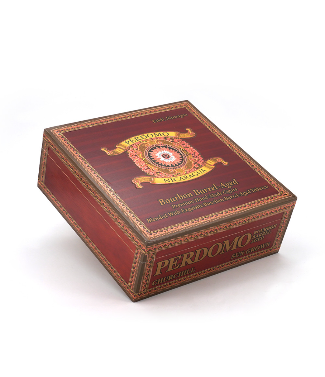 Perdomo Nicaragua Bourbon Barrel Aged Sun Grown Churchill Cigar Box View 3 from AuCigars, premium Cuban cigar