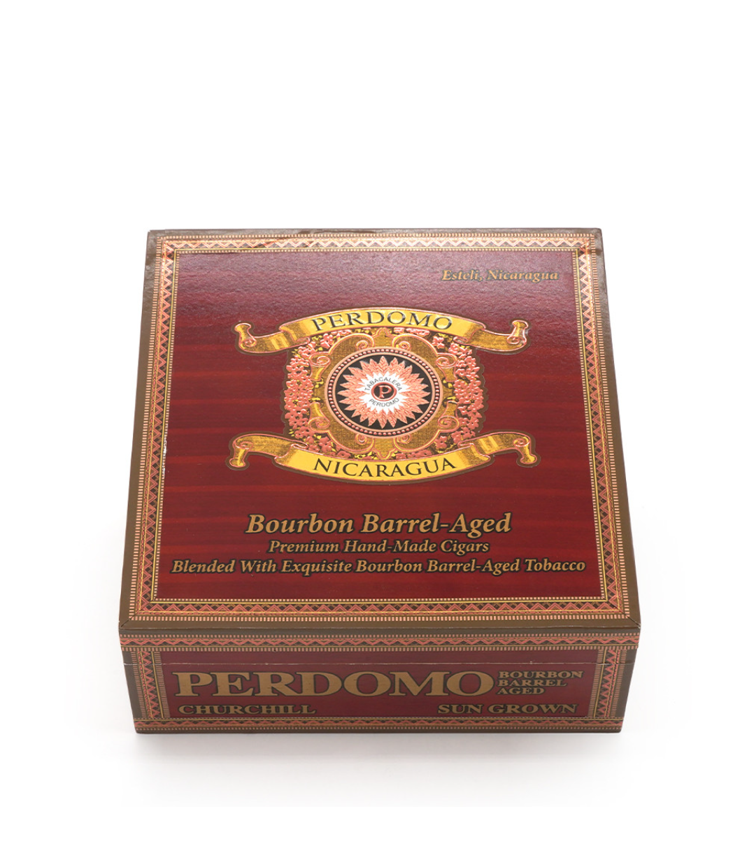 Perdomo Nicaragua Bourbon Barrel Aged Sun Grown Churchill Cigar Box View 4 from AuCigars, premium Cuban cigar