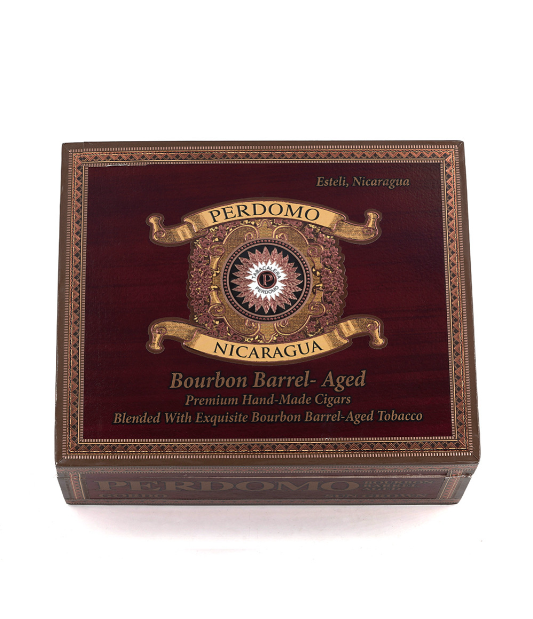 Perdomo Nicaragua Bourbon Barrel Aged Sun Grown Gordo Cigar Box View 4 from AuCigars, premium Cuban cigar