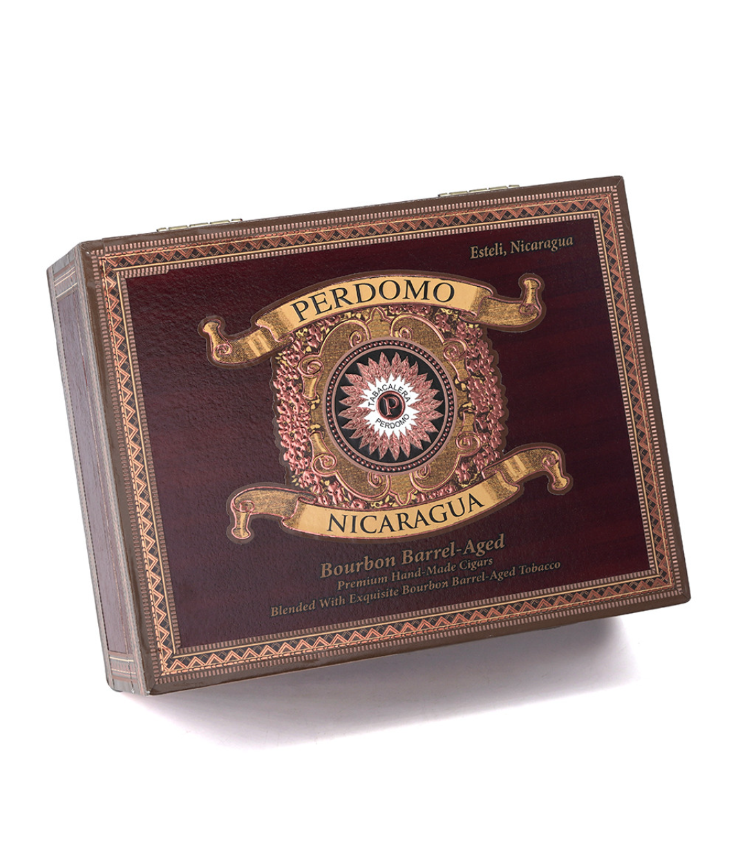 Perdomo Nicaragua Bourbon Barrel Aged Sun Grown Robusto Cigar Box View 3 from AuCigars, premium Cuban cigar