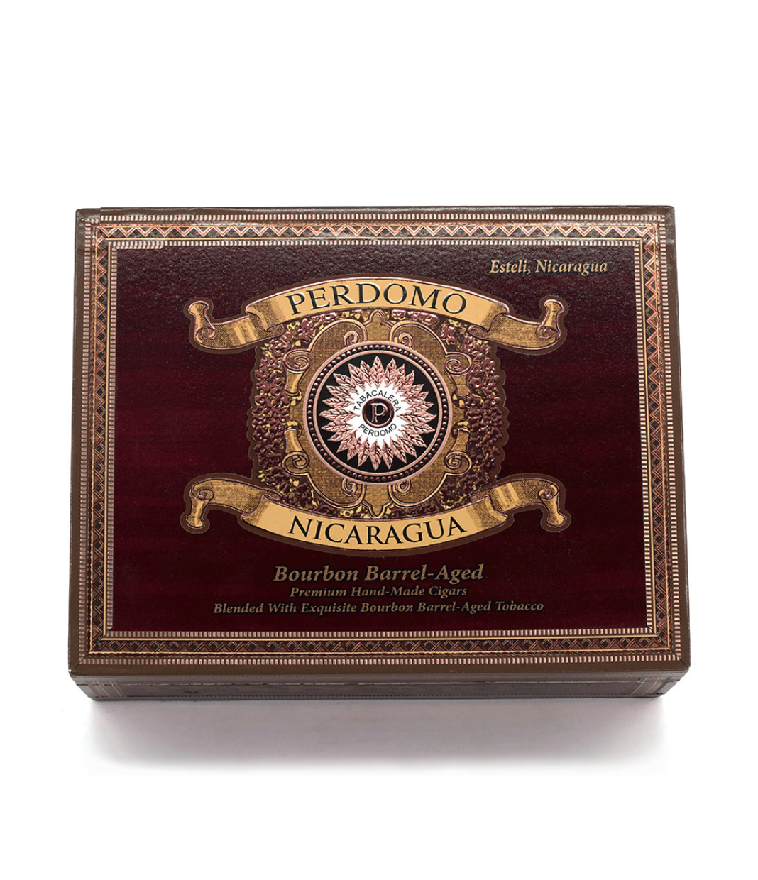 Perdomo Nicaragua Bourbon Barrel Aged Sun Grown Robusto Cigar Box View 4 from AuCigars, premium Cuban cigar