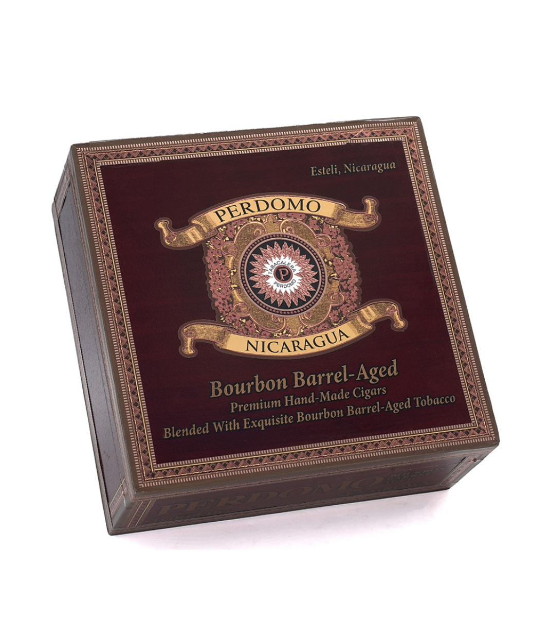 Perdomo Nicaragua Bourbon Barrel Aged Sun Grown Torpedo Cigar Box View 3 from AuCigars, premium Cuban cigar
