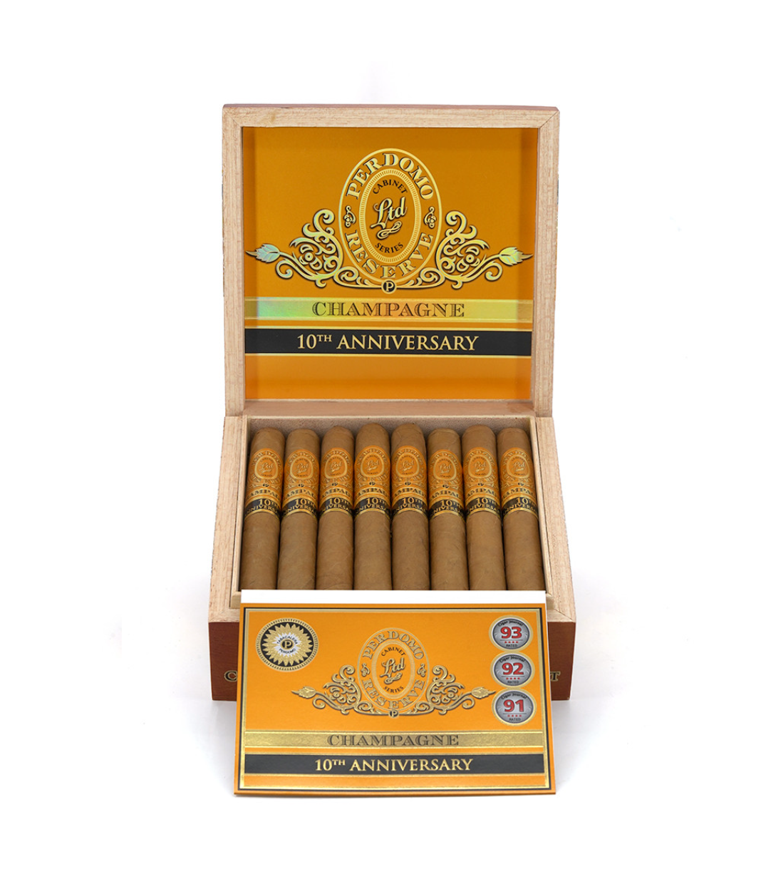 Perdomo Reserve 10th Anniversary Connecticut Corona Extra Cigar Box View 2 from AuCigars, premium Cuban cigar