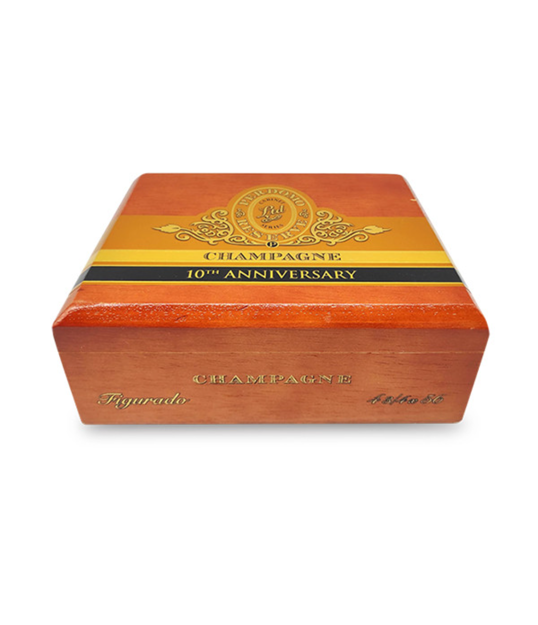 Perdomo Reserve 10th Anniversary Connecticut Figurado Cigar Box View 2 from AuCigars, premium Cuban cigar