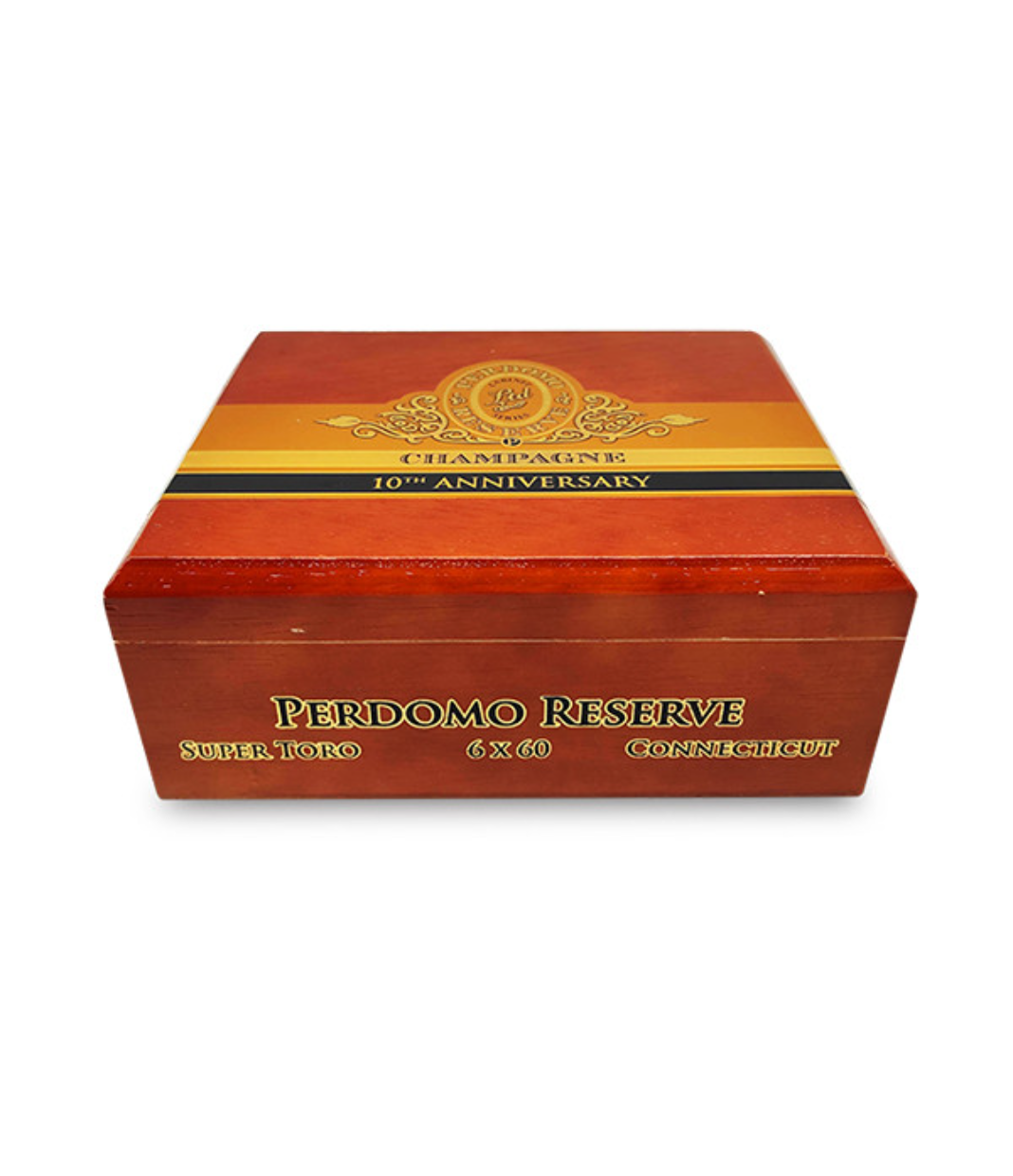 Perdomo Reserve 10th Anniversary Connecticut Super Toro Cigar Box View 2 from AuCigars, premium Cuban cigar
