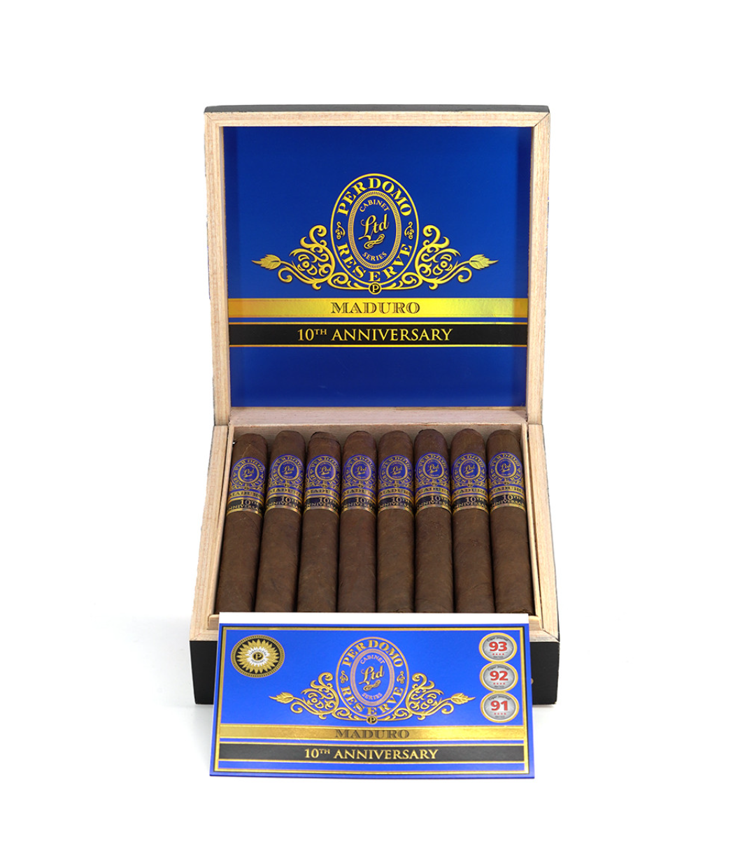 Perdomo Reserve 10th Anniversary Maduro Churchill Cigar Box View 2 from AuCigars, premium Cuban cigar
