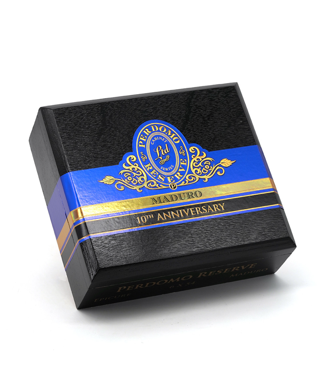Perdomo Reserve 10th Anniversary Maduro Epicure Cigar Box View 3 from AuCigars, premium Cuban cigar