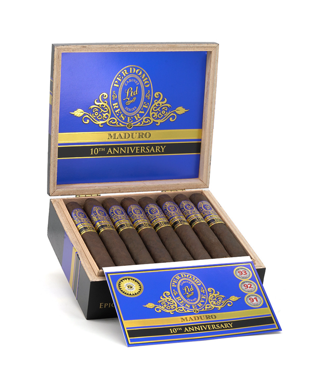 Perdomo Reserve 10th Anniversary Maduro Epicure Cigar Box of 25 close-up from AuCigars, premium Cuban cigar