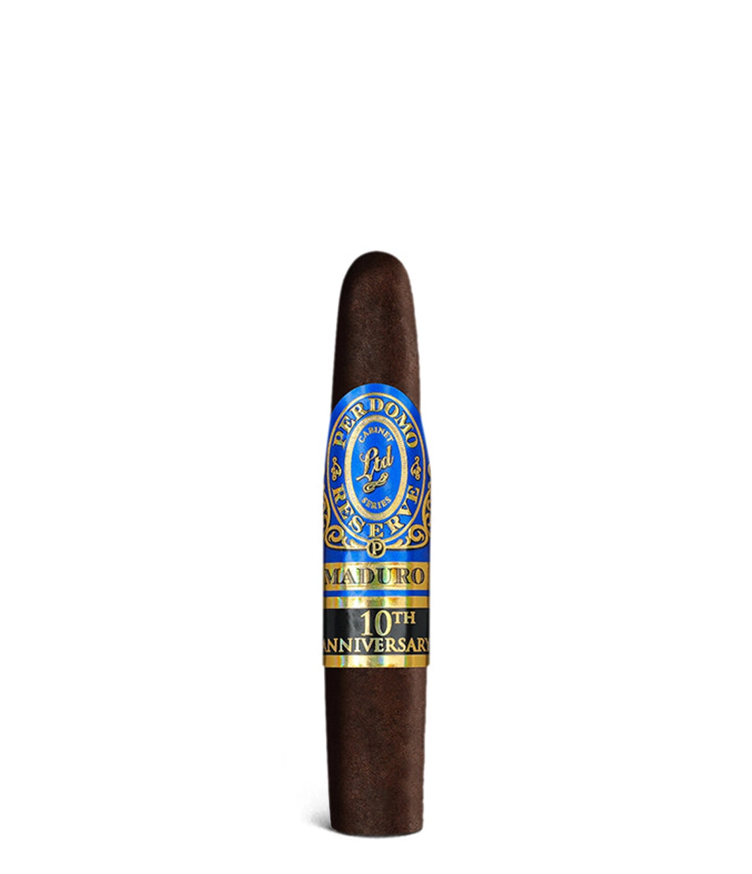 Perdomo Reserve 10th Anniversary Maduro Figurado Cigar close-up from AuCigars, premium Cuban cigar