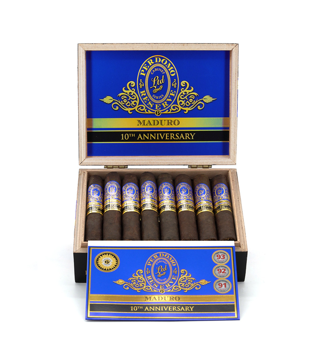 Perdomo Reserve 10th Anniversary Maduro Robusto Cigar Box View 2 from AuCigars, premium Cuban cigar