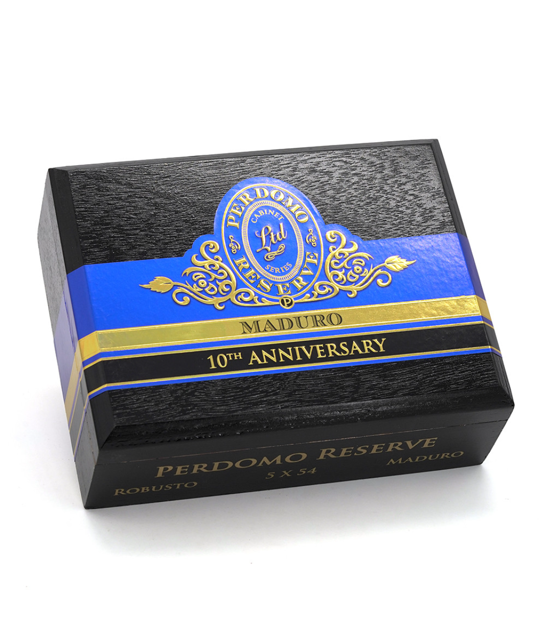 Perdomo Reserve 10th Anniversary Maduro Robusto Cigar Box View 3 from AuCigars, premium Cuban cigar