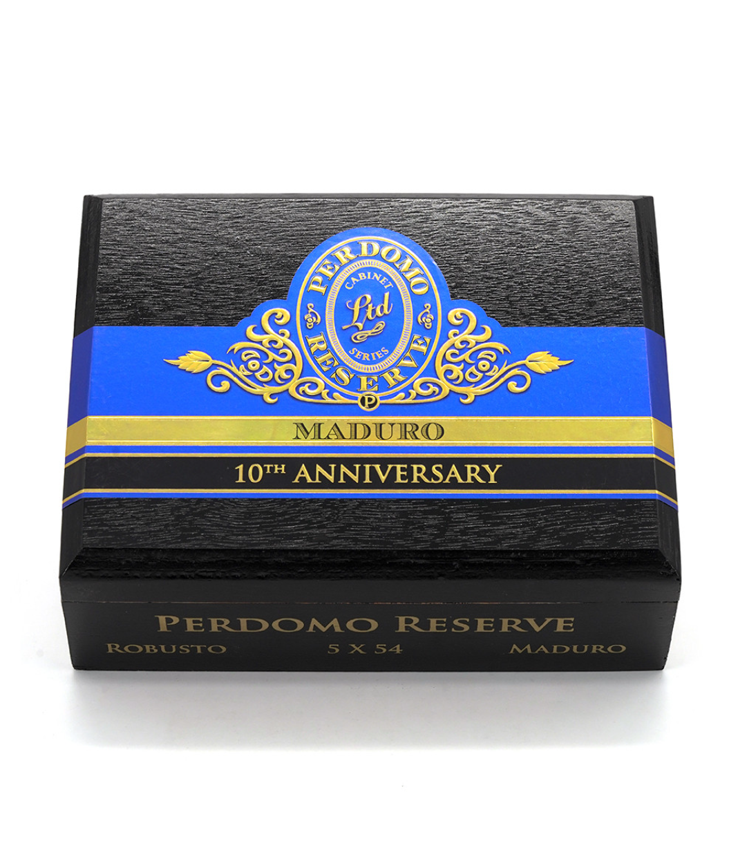 Perdomo Reserve 10th Anniversary Maduro Robusto Cigar Box View 4 from AuCigars, premium Cuban cigar