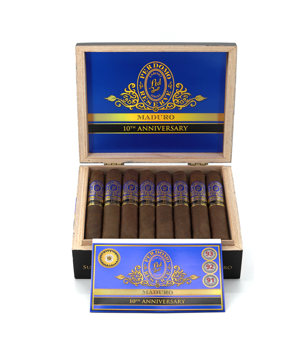 Perdomo Reserve 10th Anniversary Maduro Super Toro Cigar Box View 2 from AuCigars, premium Cuban cigar