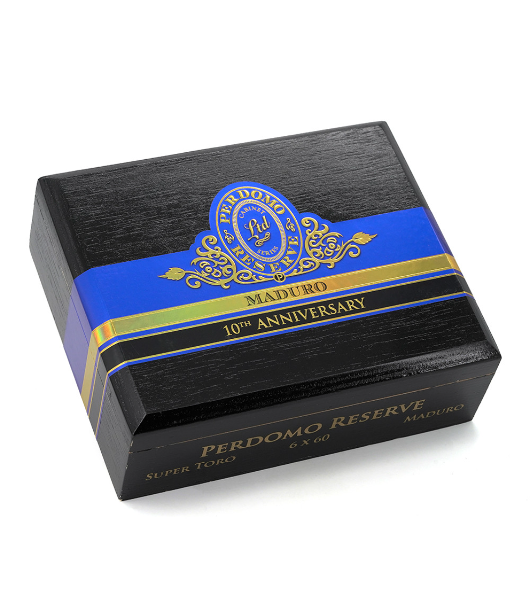 Perdomo Reserve 10th Anniversary Maduro Super Toro Cigar Box View 3 from AuCigars, premium Cuban cigar
