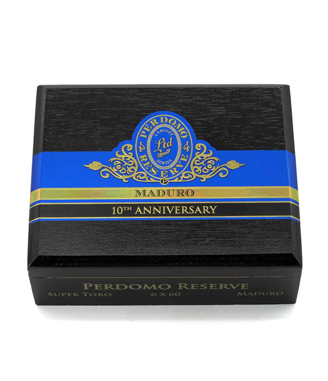 Perdomo Reserve 10th Anniversary Maduro Super Toro Cigar Box View 4 from AuCigars, premium Cuban cigar