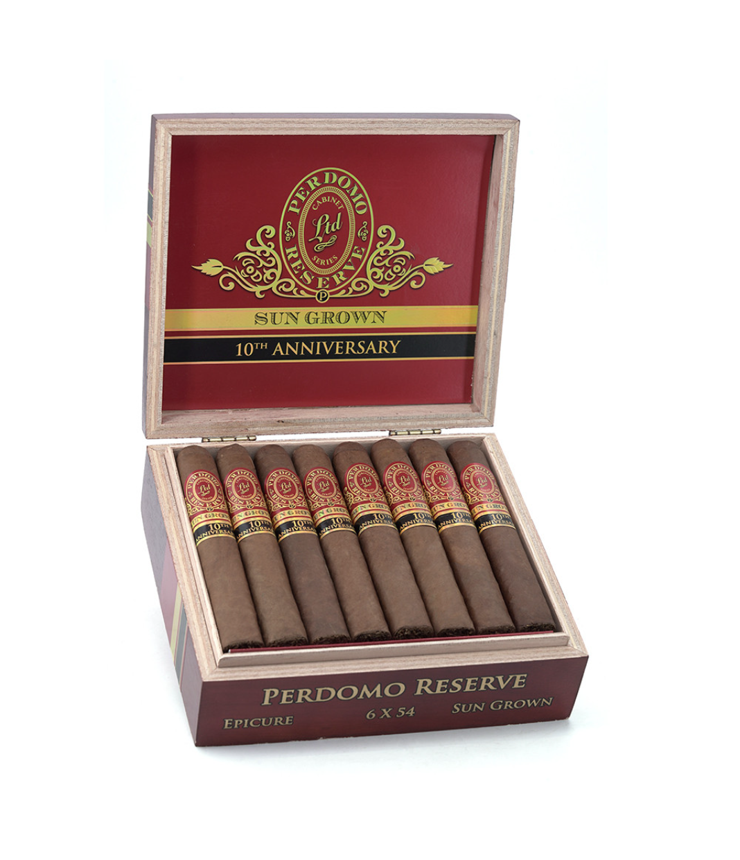 Perdomo Reserve 10Th Anniversary Sun Grown Epicure Cigar Box of 25 close-up from AuCigars, premium Cuban cigar